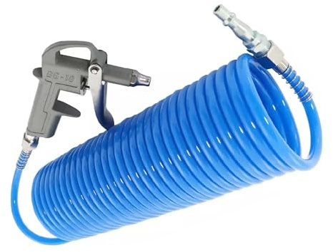 Dunnet Tools High Pressure Air Compressor Hose Line 5m with Dust Gun Tool | 7.6m Heavy Duty for Cleaning, Pneumatic Tools, Tyre Inflator, and Air Blaster | Compatible with Spray Gun & Connectors