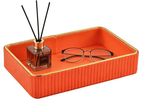 XNONE Plateau de rangement en cuir PU pour valet, Plateau organisateur de bureau, Organisateur de table de nuit, Plateau décoratif pour bijoux, portefeuille, montre, parfum, commode, salle de bain