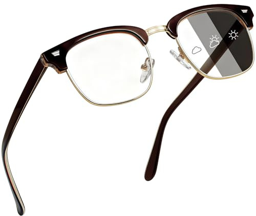 Joopin Halbrahmen Selbsttönende Blaulichtfilter Brille TR90 Computerbrille | Photochrom Anti-blaulichtbrille, UV400, Retro, Gaming Bildschirmarbeit, Bür, Computer, Smartphone, Fahren, Outdoor