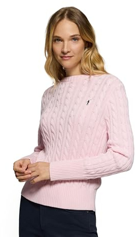 Polo Club Pull en Maille Torsadée pour Femme avec Logo brodé