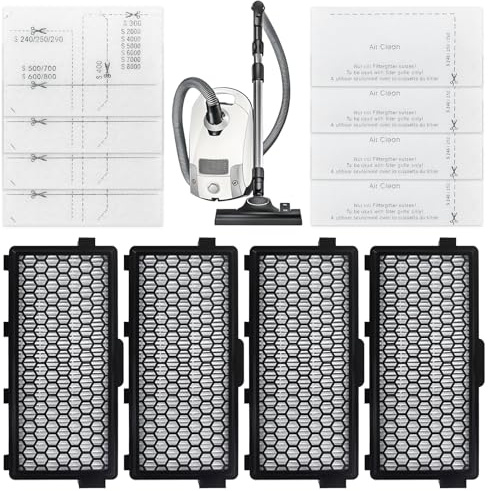 4 Pack Active Air Clean 50 Filter for Miele, C3 Filter for Absorbs Odours | Compatible with Miele Compact C1&C2,Complete C2&C3,S8340 S4000 S5000 S6000 S8000,with 4 Motor Protection&4 Exhaust Filter