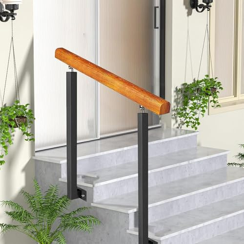 Barandillas de madera duraderas para porches exteriores Barandilla de acero al carbono para montaje lateral en escaleras de hormigón o madera (80cm/31.5in)
