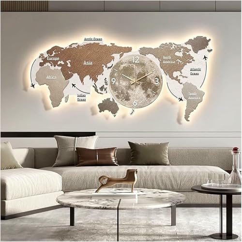 3D LED Wall Clock with Relief Painting for Living Room Decor, Large Decorative Light Feature