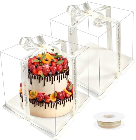Solinorex 2 Scatole per Torte Trasparenti, 22x22x24 cm, Scatola Portatorte Trasparente con Coperchio per Dolci e Pasticceria