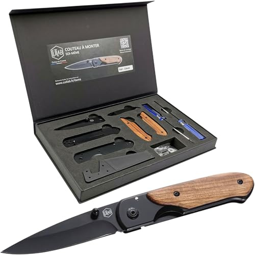 Kit Couteau Pliant à Monter Soi-Même CT44 - CONÇU en FRANCE - Bois d’Acacia & Lame Acier Inox - DIY - Idée de Cadeau Originale - Difficulté d’assemblage 2/5