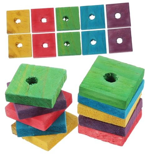 Garneck 50 Pieces DIY Parrot Wood Chip Mixed Color for Small Birds Safe Bird Bite for Cockatiels Parakeets and Parrots Interactive Chewing and Exercise Blocks for Entertainment