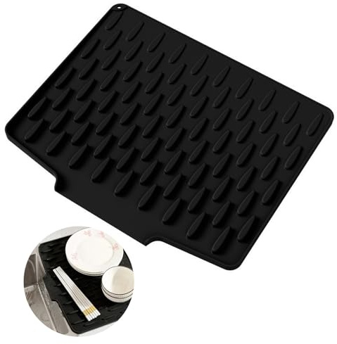 Alfombrilla de silicona para escurrir la encimera de la cocina, 39 x 32 cm, drenaje rápido, alfombrilla de secado con base antideslizante, resistente al calor, para vajilla, frutas, verduras, seda