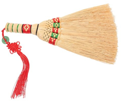 OFFIGAM Scopa a Mano in Paglia di Mais Naturale, Piccola Portatile Manico Ergonomico, per Pulizia Casa, Camera da Letto e Ufficio, Resistente e Pratica per Angoli Difficili