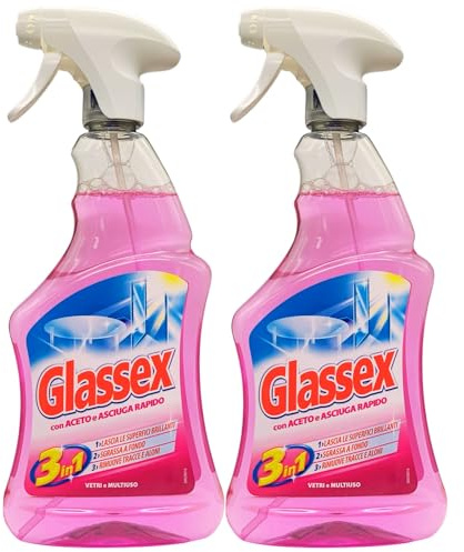 2x Detergente Spray VETRI e MULTIUSO Con Aceto, Asciuga Rapido. Lascia Le Superfici Brillanti e Sgrassa a Fondo 500ml