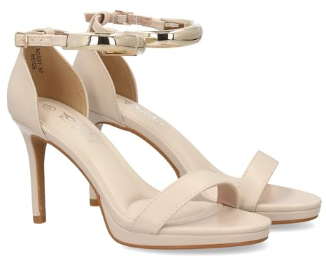 shoes&blues.es Sandalia de Tacon para Mujer con Diseno Elegante, para Ocasiones Especiales y Eventos destacados. Tira Ancha en el Tobillo Metalizada, Cierre de Hebilla y Tacon Alto de Aguja.
