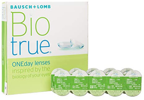 Bausch und Lomb Biotrue ONEday Tageslinsen, sphärische Kontaktlinsen, weich, 90 Stück BC 8.6 mm / DIA 14.2 / -3 Dioptrien