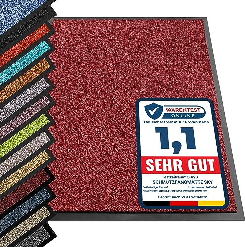 etm - tapete antideslizante que atrapa suciedad, absorbente, resistente, para entrada de interior y exterior (Rojo/Negro, 135 x 200 cm) tapete de puerta lavable, tapete de barrera, felpudo frontal