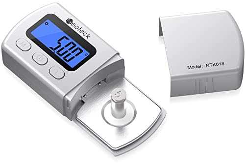 Neoteck Digital Turntable Stylus Force Gauge 0.01g/5.00g with Blue LCD Backlight Turntable Stylus Pressure Gauge with 5g Weight & Leather Case Accurate Tracking for Tonearm Phono Cartridge-Silver