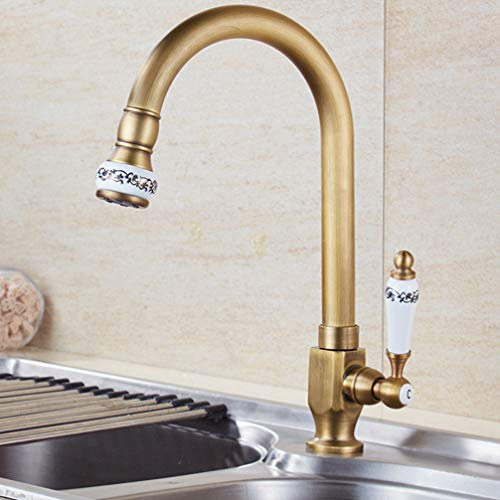 FZHLR Küchenarmatur Antike Messing Keramik Küchenarmatur Einzigen Kaltwasserhahn Deck Montiert Swivel-Wannen-Hahn Einzigen Handgriff Torneira, A