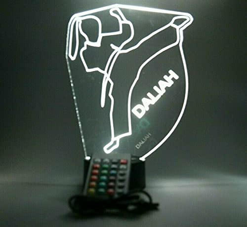 MIRROR MANIA Karate Night Light Up Lamp LED Free Engraved Girl Karate Martial Arts Desk Lamp Custom Name Personalized Female Karate Do Table Lamp, with Remote, 16 Color Options, It's Wow, Sports Gift