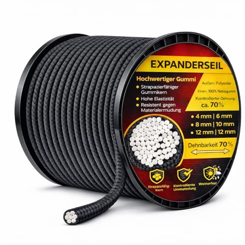 Roban Fashion Schwarz Expanderseil 6mm 15meter Spanngummi Planenseil Gummiseil Gummischnur Gummileine Spannseil Seil Plane (6mm,15m)