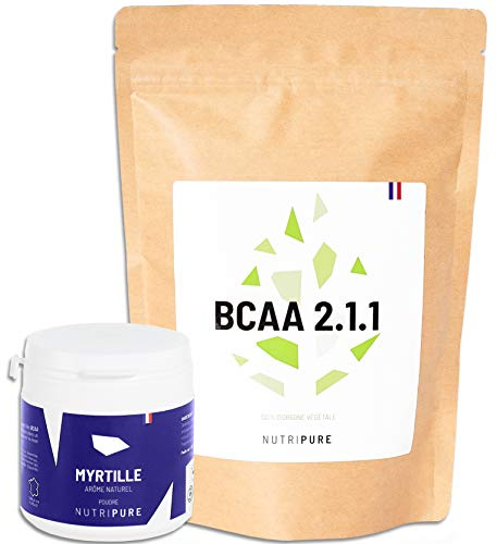 Nutripure - BCAA 2.1.1 100% Pur - Goût Myrtille - Poudre - 220 g | Anti-Catabolisme & Récupération Musculaire - Mélange d'Acides Aminés - Leucine, Isoleucine & Valine - Vegan - Made in France