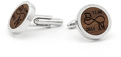 NaturSchatulle Manschettenknöpfe Herren Holz mit Gravur 1 Paar Schwarze Manschettenknopf Rund Hochzeit Anzug Männer Cufflinks for Men