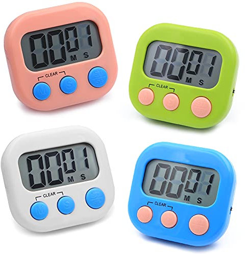 Minute Cooking Timer,4 PCS Kitchen Countdown Timer,4-Color Stop Watch Magnetic Timer With Loud Alarm Big Digital for Cooking Boiling Eggs Children Shower Toothbrush Bathroom Kids Teacher Gym Classroom