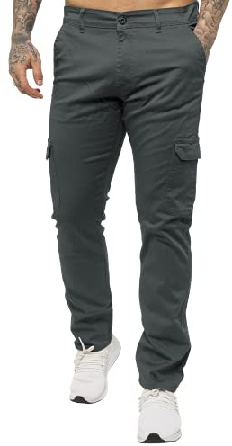989Zé ENZO EZ410 Mens Cargo Combat Trousers Cotton Slim Fit Chinos Stretch Jeans Work Pants Casual (34, Grey)