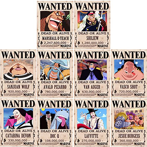 通用 One Piece Wanted Poster 42 cm × 29 cm Anime Wandaufkleber (Blackbeard Piraten)