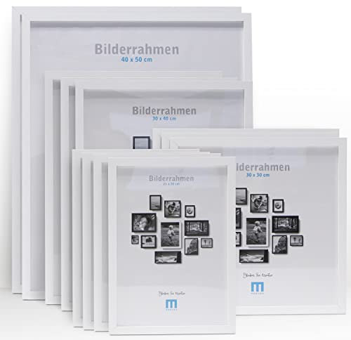 12 tlg. Foto Bilderrahmen-Set in Weiß in verschiedenen, unterschiedlichen Größen. Für Fotowände & Bilderwände mit weißen Bilderrahmen, Hochformat & Querformat geeignet. Von 21x30cm bis 40x50cm