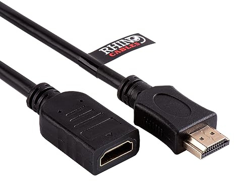 rhinocables HDMI Extender Lead – Male to Female Cable for Extending Fire Stick, Console & TV Connections | 4K 60Hz, ARC, Ethernet & 3D Support | Durable Gold-Plated High-Speed Design (Black, 1m)
