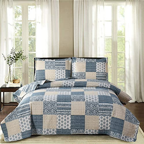 Ycosy Plaid Quilt Set Full/Queen Size Patchwork Quilts Bettwäsche Lila Plaid Reversible Tagesdecke Decke Weich Leicht Bettbezug-Set Ganzjahresdecke 1 Steppdecke mit 2 Kissenbezügen