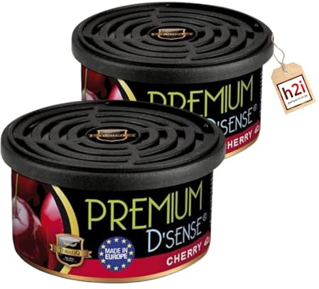 h2i Premium Duftdose | cherry | 2 Stück | Auto Lufterfrischer und Duftspender für Camping, Büro & Zuhause | 60 Tage frischer Duft mit Mengenregulierung | passt in Getränkehalter | inkl. h2i Sticker