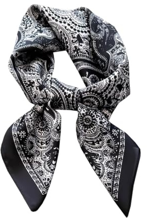KOOYOL Mujer Seda Fulare Negro Bufanda y Fulares Panuelos para la cabeza Panuelo Fulare Pañuelos Cabeza Turbante Cuadrado Chiffon Bufandas