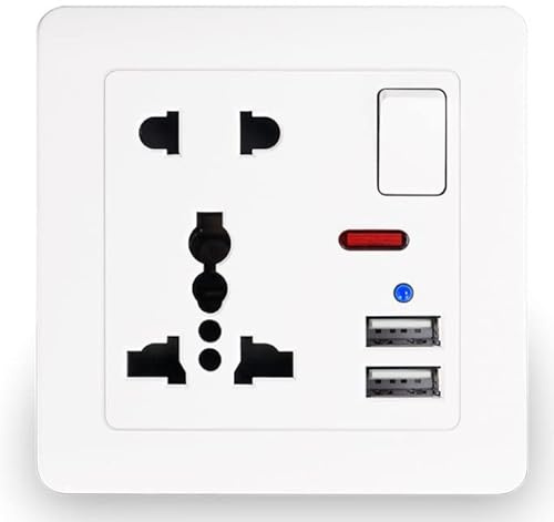 Presa USB standard for il Regno Unito, doppia porta for caricabatterie USB, presa elettrica universale globale da 13 A, presa di corrente a muro USB con controllo dell'interruttore ( Size : 110-250V ,