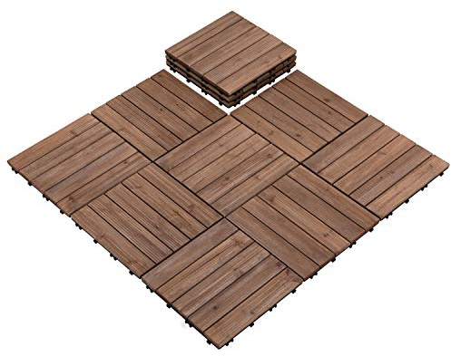 Yaheetech Lot de 11 Dalles de Terrasse Clipsable 30 cm × 30 cm, Dalles de Jardin en Bois de Sapin Convient pour 1 mètre carré, pour Intérieur Extérieur Patio Balcon Piscine 11 pièces
