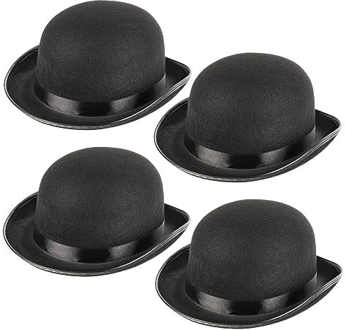 Schramm® 4 Stück Melone Bowler Hut rund Melonenhut schwarz für Erwachsene Chapeau Zylinderhut Melone Bowlerhut Wollfilzhut Damen/Herren Filzhut aus Wollfilz