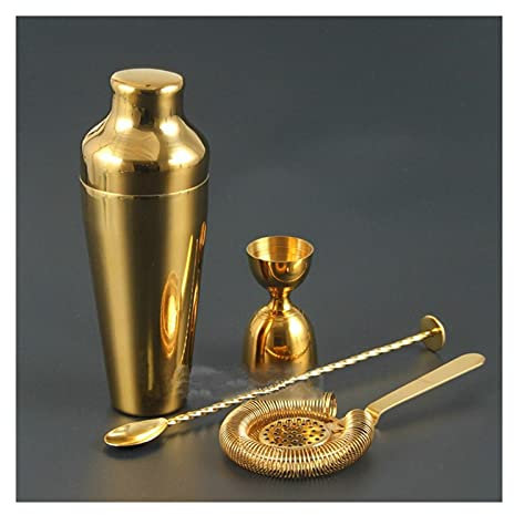 Shaker Cocktail Cocktail Shaker Bar Set Shaker Barware Set 4 Pièces Kit de Barman Comprend Shaker, Jigger, Tools de Barre Professionnelle Shaker & Spoon Set à Cocktail (Color : Gold Set)