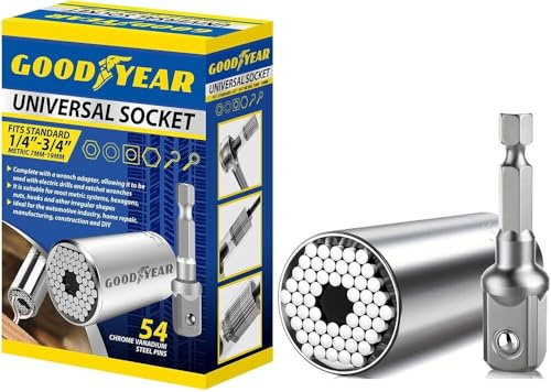 Goodyear Universal Steckschlüsselsatz | 1/4-3/4 | inkl. Schraubenschlüsseladapter | DIY | Auto
