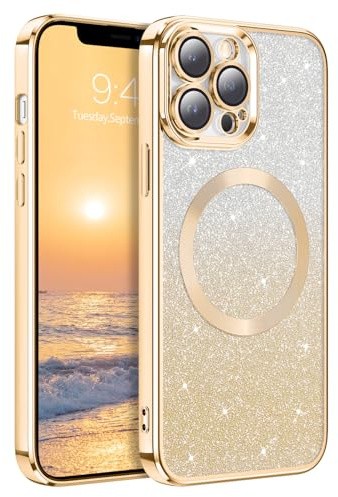 DUEDUE für iPhone 12 Pro Max Hülle Glitzer 6.7'', iPhone 12 Pro Max Handyhülle Glitzer mit Magnetische Stoßfeste Schutzhülle Soft TPU für iPhone 12 Pro Max Hülle, Gold