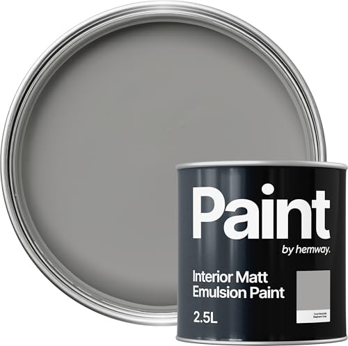 Hemway Elephant Grey Paint 2.5 L, Indoor Matt Finish, One Coat, Wall Paint, Acrylic & Water-Based Emulsion, Quick Dry & High Coverage for the Kitchen, Bathroom & Bedroom Walls & Ceiling