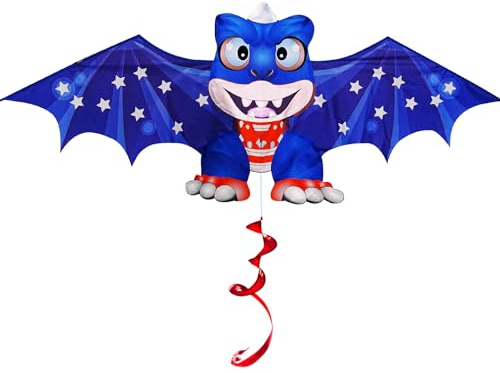 Touch the sky Cartoon Dinosaurier Drachen für Kinder und Erwachsene, Leicht zu Fliegen, Einzigartiges Strukturdesign, Ausgezeichnetes Outdoor-Spielzeug, Geeignet für Anfänger. (Blau)