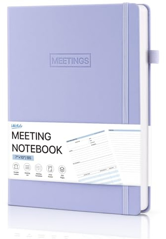 WEMATE Sidor mötesanteckningsbok för arbete med åtgärder, kontorsmaterial för mötesplanering, mötesagenda inspelning spiralanteckningsbok, ljuslila