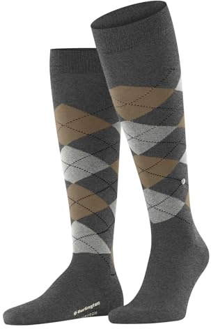 Burlington Edinburgh M Kh lana al ginocchio fantasia 1 paio, Calzini lunghi Uomo, Grigio Dark Grey 3070, 40-46