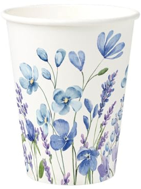 BIOZOYG 50 Stück 300 ml / 12 oz Pappbecher bedruckt 'Veilchen & Lavendel' Ø 90 mm| umweltfreundlich, recycelbar & sommerlich | Kaffeebecher to go