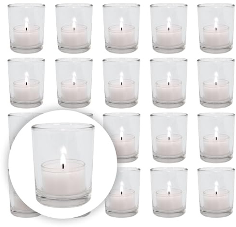 Decolite Bundle 24-48 Stück PUR Teelichtgläser Windlicht Set | 24-48 teilig Ø 5,5 cm H 6,5 cm | Hochwertiges Glas Rund | Glasgefäß Tischdeko Teelichthalter Hochzeitsdeko (24 Stück)