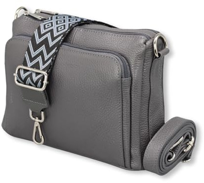 Adel Bags Becky Damen Umhängetasche Echtleder Handgefertigt Crossbody Bag | Damen Schultertasche mit Ledergurt & gemustertem Riemen, Echtes Leder, 5 Fächer, Wasserabweisend, Made in Italy