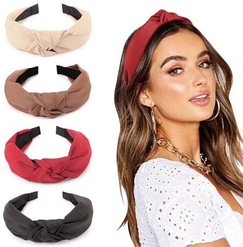 DRESHOW 4 Piezas Diademas para Mujeres y Niñas Anudado Plástico Diadema Moda Boho Ancho Diademas Antideslizante Pelo Accesorios