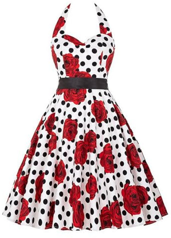 maxToonrain Abito da donna anni 50 a pois, vintage 1950, abito da cocktail, da sera, da festa, abito elegante per adulti, M