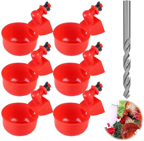 Shinmax Hühnertränke Automatisch mit Bohrer Geflügeltränke Set Wassertränke Hühner Tränke Hühner Geflügel Trinkmaschine Trinkbecher für Hühner (Rot, 6 Stück)