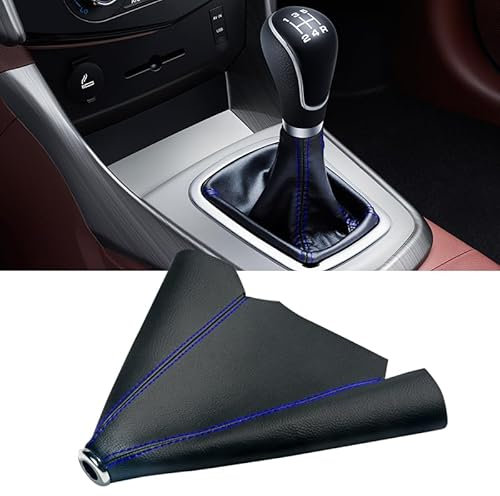 Flaconi PU Leather Shift Knob Cover - Manual Transmission Car Shifter Boot - Black & Blue