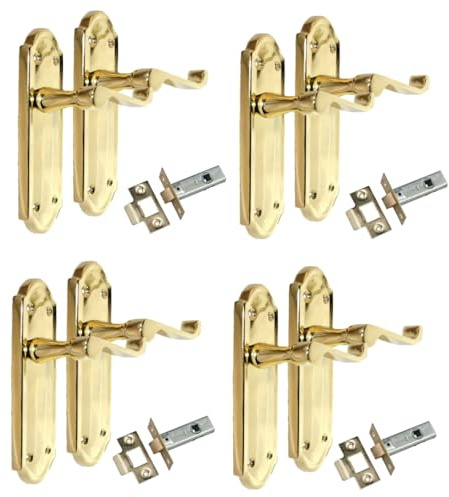 Epsom Door Handle Ashford Electro Brass Internal Door Handle Sets – Lever on Backplate 170mm x 48mm – Includes Tubular Latch – 4 Pairs