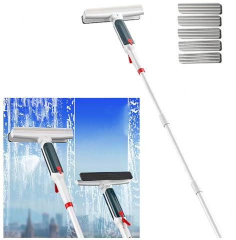 RYJYQYX Spruzzo 4 in 1 Lavavetri con Asta di Prolunga(190cm), Lava Vetri Finestre con Raccoglitore Acque Nere E 5 Panni Lavavetri Professionale per Vetri Interni/Esterni,Vetri Auto