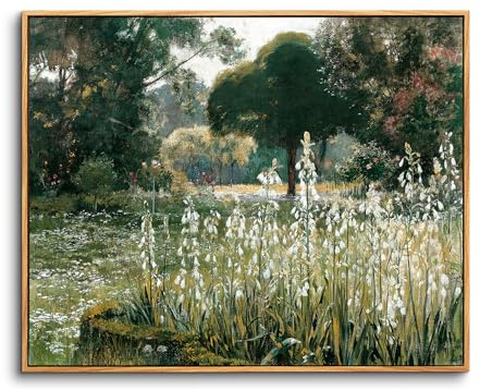 hyidecorart Vintage Leinwand Bilder mit Rahmen Holz, 50x75 cm Wandbilder Wohnzimmer Natur Sommer Landschafts Kunstdruck, Wanddeko Schlafzimmer Gemälde Badezimmer Büro Zimmer Esszimmer